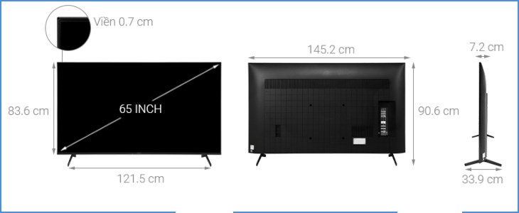 Kích thước của Google Tivi Sony 4K 65 inch