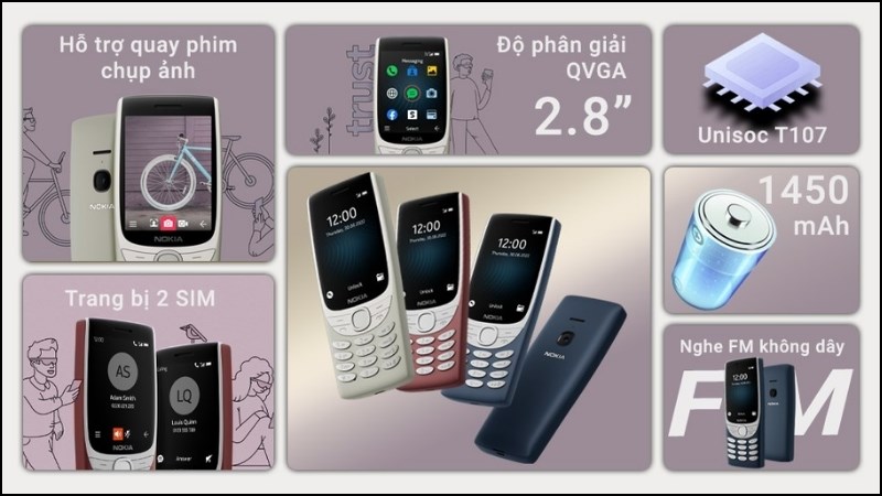 Nokia 8210 4G là một phiên bản tái hiện huyền thoại 8210 với thiết kế nhỏ gọn, tỉ mỉ đến từng chi tiết