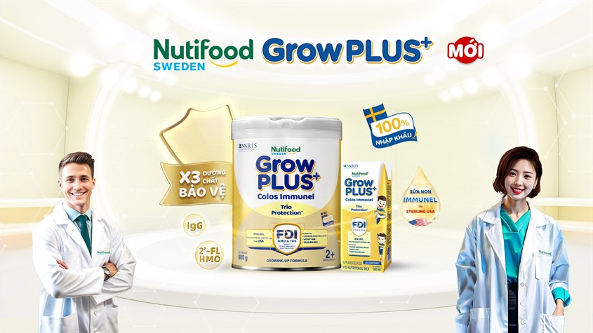Sữa bột Nutifood GrowPLUS+ Colos Immunel 1+ hương vani 800g (1 - 2 tuổi)