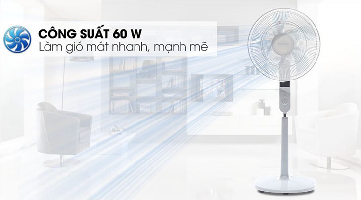 Quạt cây Toshiba 5 cánh F-LSA20(H)VN 60W sở hữu công suất hoạt động lên đến 60W giúp gió được trải rộng và làm mát nhanh