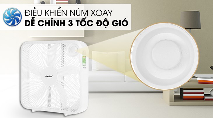 Quạt hộp Comfee 5 cánh CF-BF5016VH 55W với điều chỉnh 3 tốc độ gió giúp người dùng dễ dàng điều khiển