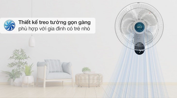 Quạt treo tường AC 3 cánh AWF02A163 55W với thiết kế gọn gàng giúp tiết kiệm không gian 