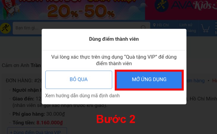 Truy cập ứng dụng Quà Tặng Vip