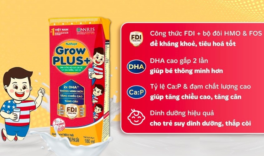 Thùng 48 hộp sữa pha sẵn Nutifood GrowPLUS+ đỏ hương vani 180 ml cho trẻ suy dinh dưỡng, thấp còi (từ 1 tuổi)