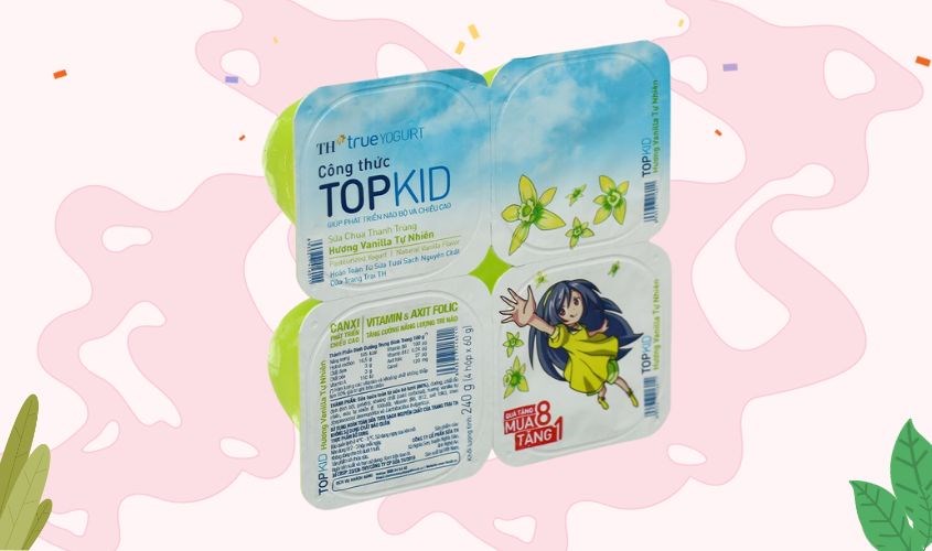 Lốc 4 hộp sữa chua thanh trùng TH true YOGURT Top Kid vị vani 60g (từ 1 tuổi)