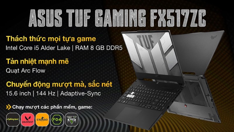 Laptop Asus Gaming TUF Dash F15 FX517ZC sở hữu cấu h&igrave;nh mạnh mẽ 