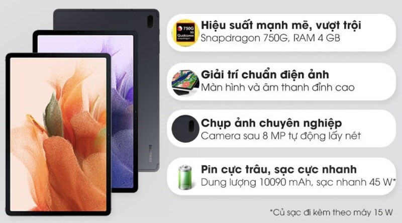 M&aacute;y t&iacute;nh bảng Samsung Galaxy Tab S7 FE c&oacute; k&iacute;ch thước lớn 12.4 inch