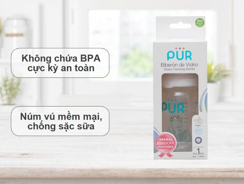Bình sữa thủy tinh Pur 130 ml