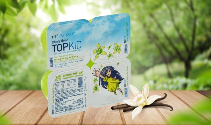 Lốc 4 hộp sữa chua thanh trùng TH true YOGURT Top Kid vị vani 60g (từ 2 tuổi)