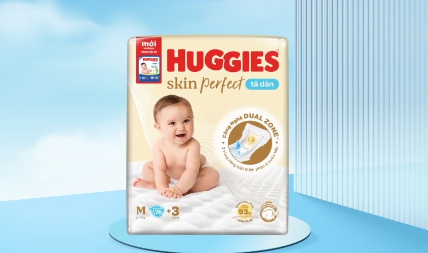 Tã dán Huggies Skin Perfect size M 76 + 3 miếng (6 - 11 kg) - Giao bao bì ngẫu nhiên