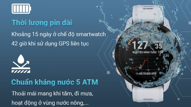 Đồng hồ th&ocirc;ng minh Garmin Forerunner 955 đạt chuẩn kh&aacute;ng nước 5 ATM