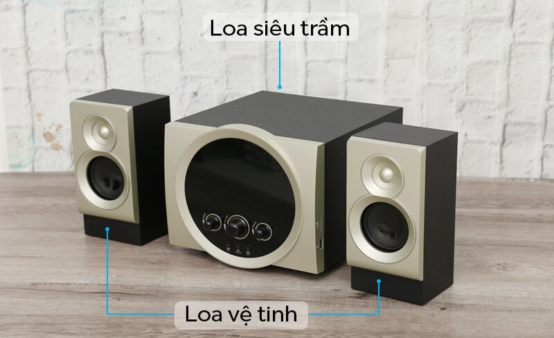 Loa vi tính 2.1 Enkor V2720 Gold có thiết kế vàng đồng sang trọng