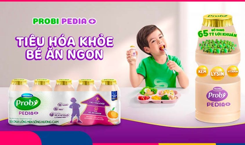 Lốc 5 chai sữa chua uống men sống Vinamilk Probi Pedia+ vị cam 65 ml (từ 1 tuổi )