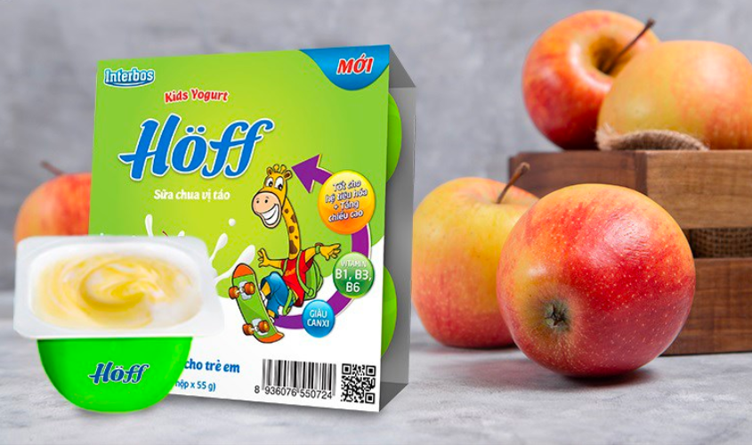 Lốc 4 hộp sữa chua trái cây Hoff vị táo 55g (từ 6 tháng)