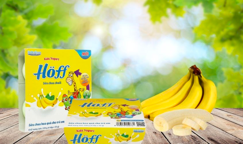 Lốc 4 hộp sữa chua trái cây Hoff vị chuối 55g (từ 6 tháng)