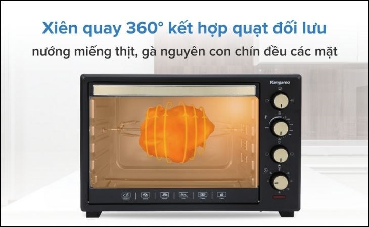 Lò nướng Kangaroo KG5201 52 lít có quạt đối lưu giúp làm chín thực phẩm nhanh chóng