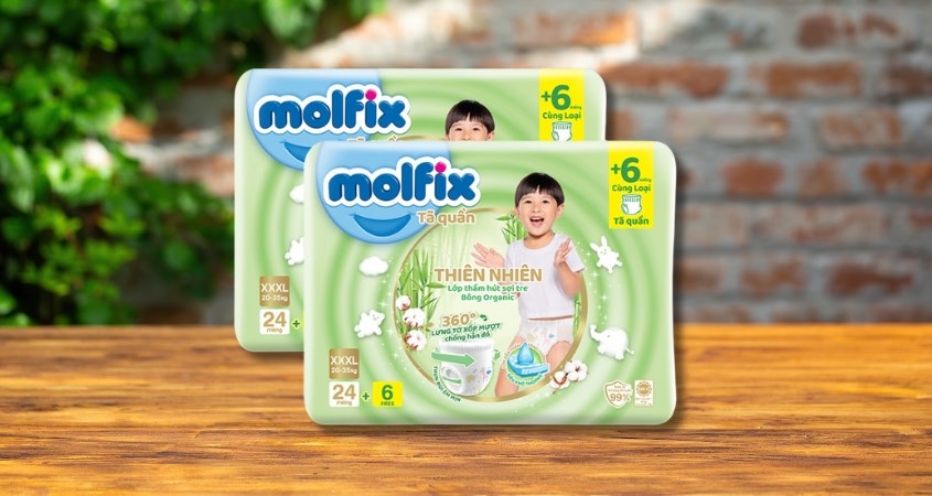 Tã quần Molfix thiên nhiên size XXXL 24 + 6 miếng (20 - 35 kg)