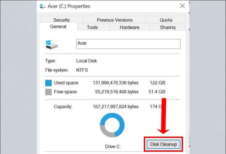 nhấn chuột vào Disk Cleanup.