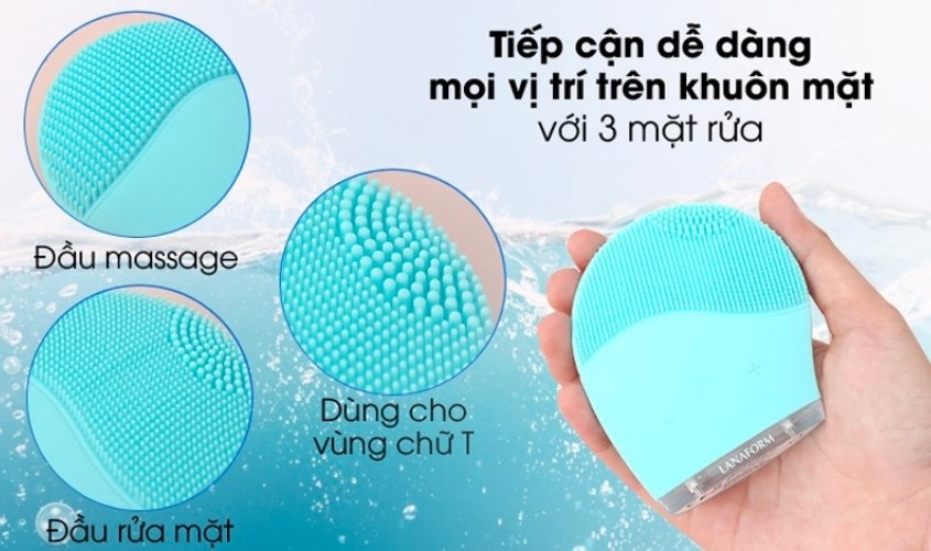 Máy rửa mặt Lanaform được thiết kế với phần trên nghiêng sang phải dễ cầm nắm