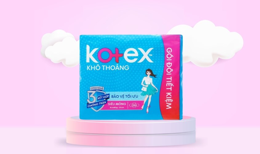 Băng vệ sinh ban ngày Kotex Khô Thoáng chống tràn có cánh 16 miếng