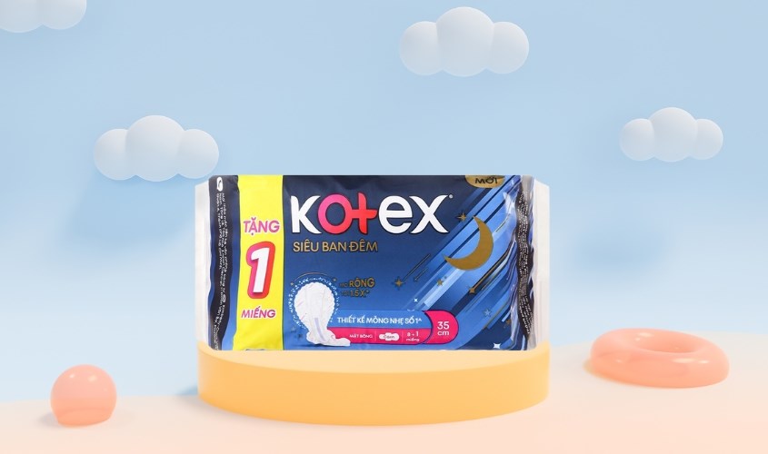 Băng vệ sinh siêu ban đêm Kotex mỏng nhẹ có cánh 8 miếng tặng 1
