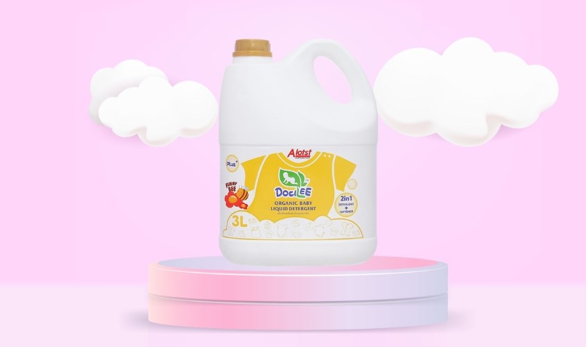 Nước giặt xả quần áo cho bé Docilee Organic - Funny Bee hương mật ong và phấn thơm can 3 lít