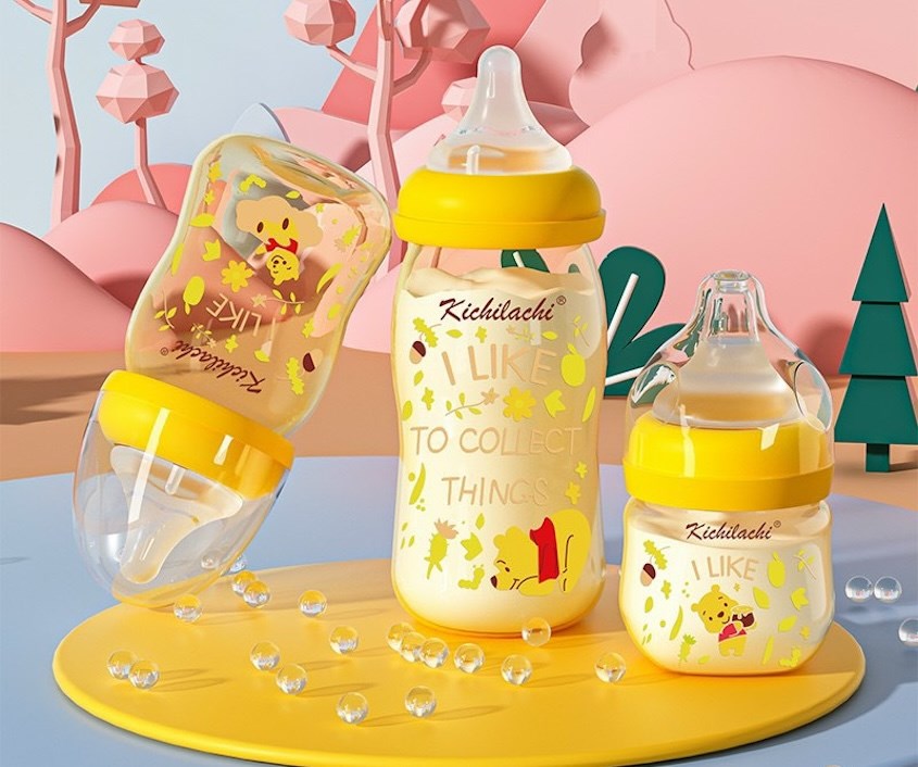 Bình sữa sơ sinh cổ rộng PPSU Kichilachi vỏ meka 90ml-160ml-260ml