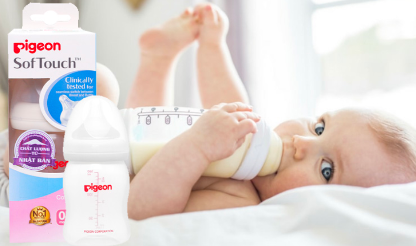 Bình sữa nhựa PP Pigeon SofTouch Plus cổ rộng 160 ml (0 - 1 tháng)