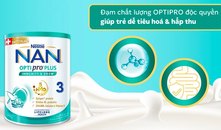 Sữa bột NAN Optipro Plus số 3 850g (1 - 2 tuổi)