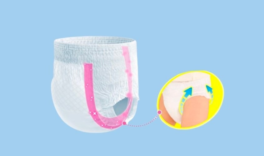 Thiết kế theo công nghệ V cut và màng thun co giãn của tã Moony Thiết kế theo công nghệ V cut và màng thun co giãn của tã Moony