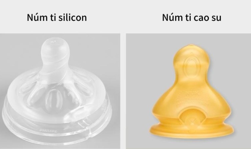Có 2 loại chất liệu núm ti là silicon và cao su