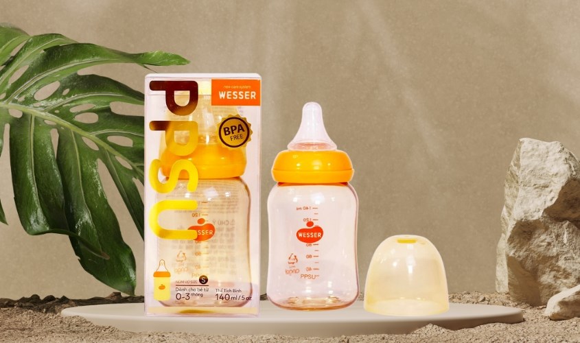 Bình sữa nhựa PPSU Wesser TBSWPP140 cổ hẹp 140 ml (0 - 3 tháng)
