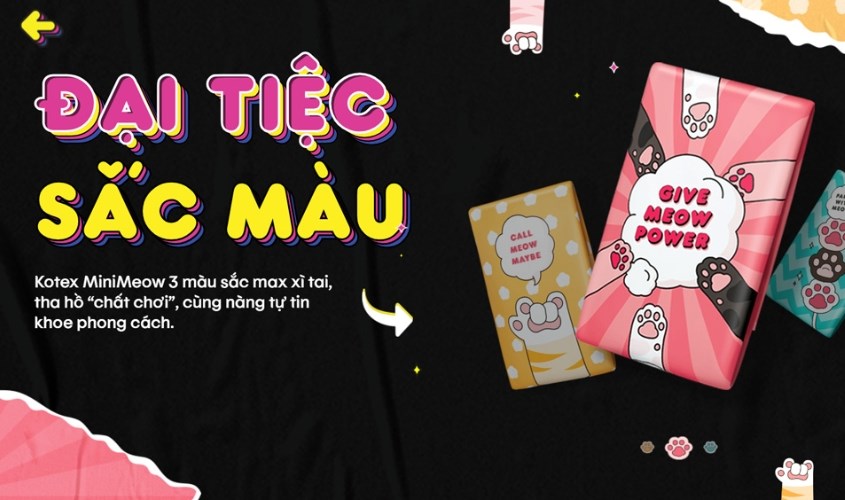 Băng vệ sinh ban ngày Kotex Mini Meow siêu mềm có cánh 8 miếng