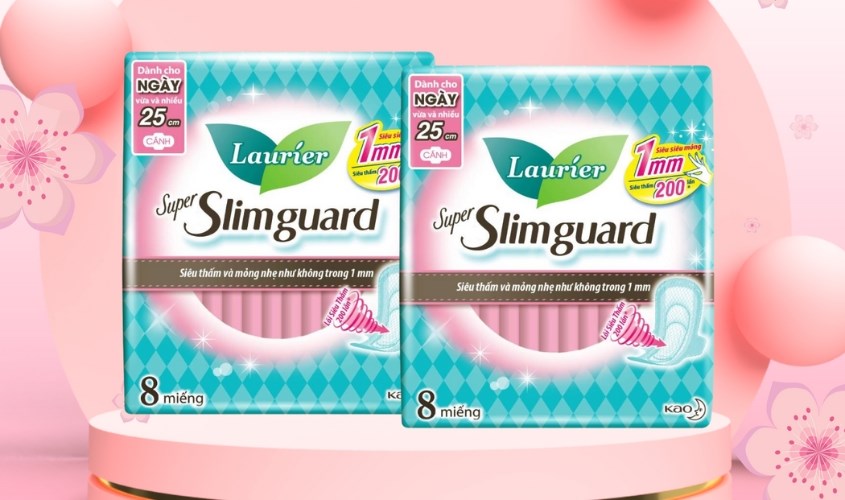 Băng vệ sinh ban ngày Laurier Super Slimguard siêu thấm mỏng nhẹ có cánh 8 miếng