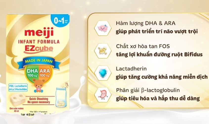 Sữa bột dạng thanh Meiji Infant Formula Ezcube pha ở nhiệt độ nước 70 độ C