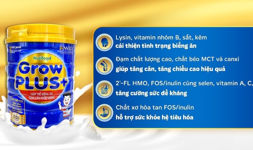 Sữa bột Nutifood GrowPLUS+ hương vani 900g 