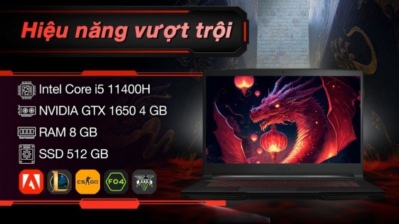 Laptop MSI Gaming GF63 Thin 11SC i5 với hiệu năng mạnh mẽ