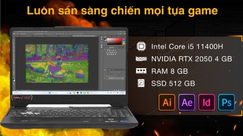 Bạn c&oacute; thể chơi game cấu h&igrave;nh cao v&agrave; xử l&yacute; c&aacute;c file thiết kế nặng với Asus TUF Gaming F15 FX506HF i5
