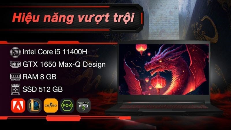 MSI Gaming GF63 Thin 11SC i5 có hiệu năng đồ họa tốt, phù hợp cho việc học và làm các dự án thiết kế ở mức độ cơ bản đến trung bình