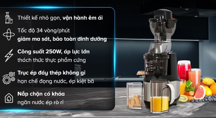 Máy ép chậm Hafele JE230-BL có thiết kế nhỏ gọn với nhiều chức năng đi kèm