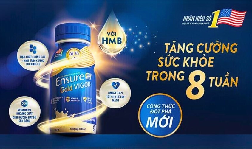 Lốc 6 chai sữa bột người lớn pha sẵn Ensure Gold Vigor hương vani 237 ml