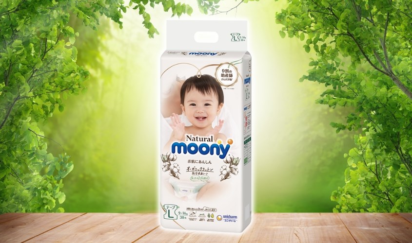 Tã dán Moony Natural size L 38 miếng (9 - 14 kg) chính hãng có bao bì in chữ tiếng Nhật sắc nét