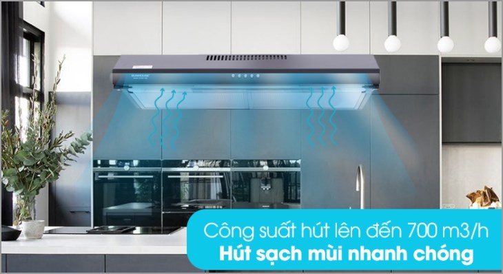 Máy hút mùi âm tủ Sunhouse SHB6118B có màu đen sang trọng, vỏ máy bằng thép không gỉ sáng đẹp