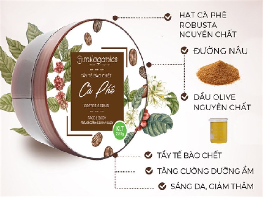 Tẩy tế bào chết Cà phê Milaganics 280g Tẩy tế bào chết Cà phê Milaganics 280g