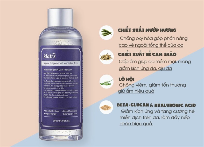 Nước Hoa Hồng Klairs Không Mùi Cho Da Nhạy Cảm 180ml