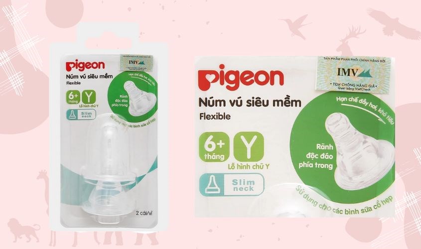 Bộ 2 núm ti Pigeon siêu mềm cổ hẹp size Y (6 - 9 tháng) Bộ 2 núm ti Pigeon siêu mềm cổ hẹp size Y (6 - 9 tháng)
