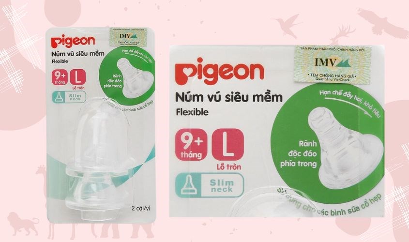 Bộ 2 núm ti Pigeon siêu mềm cổ hẹp size L (từ 9 tháng) Bộ 2 núm ti Pigeon siêu mềm cổ hẹp size L (từ 9 tháng)