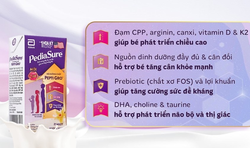Lốc 4 hộp sữa pha sẵn PediaSure hương vani 110 ml (1 - 10 tuổi)