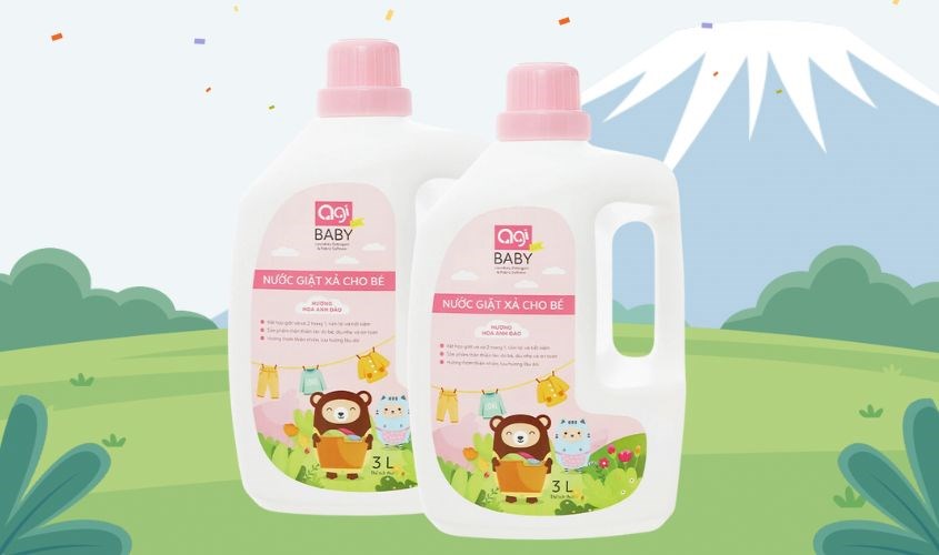 Nước giặt xả quần áo cho bé Agi Hồng hương hoa anh đào can 3 lít