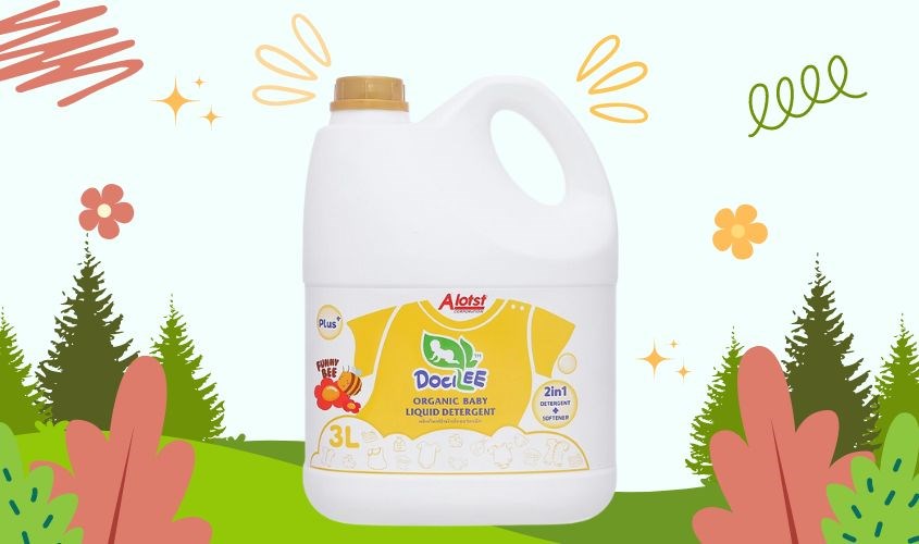 Nước giặt xả quần áo cho bé Docilee Organic - Funny Bee hương mật ong và phấn thơm can 3 lít